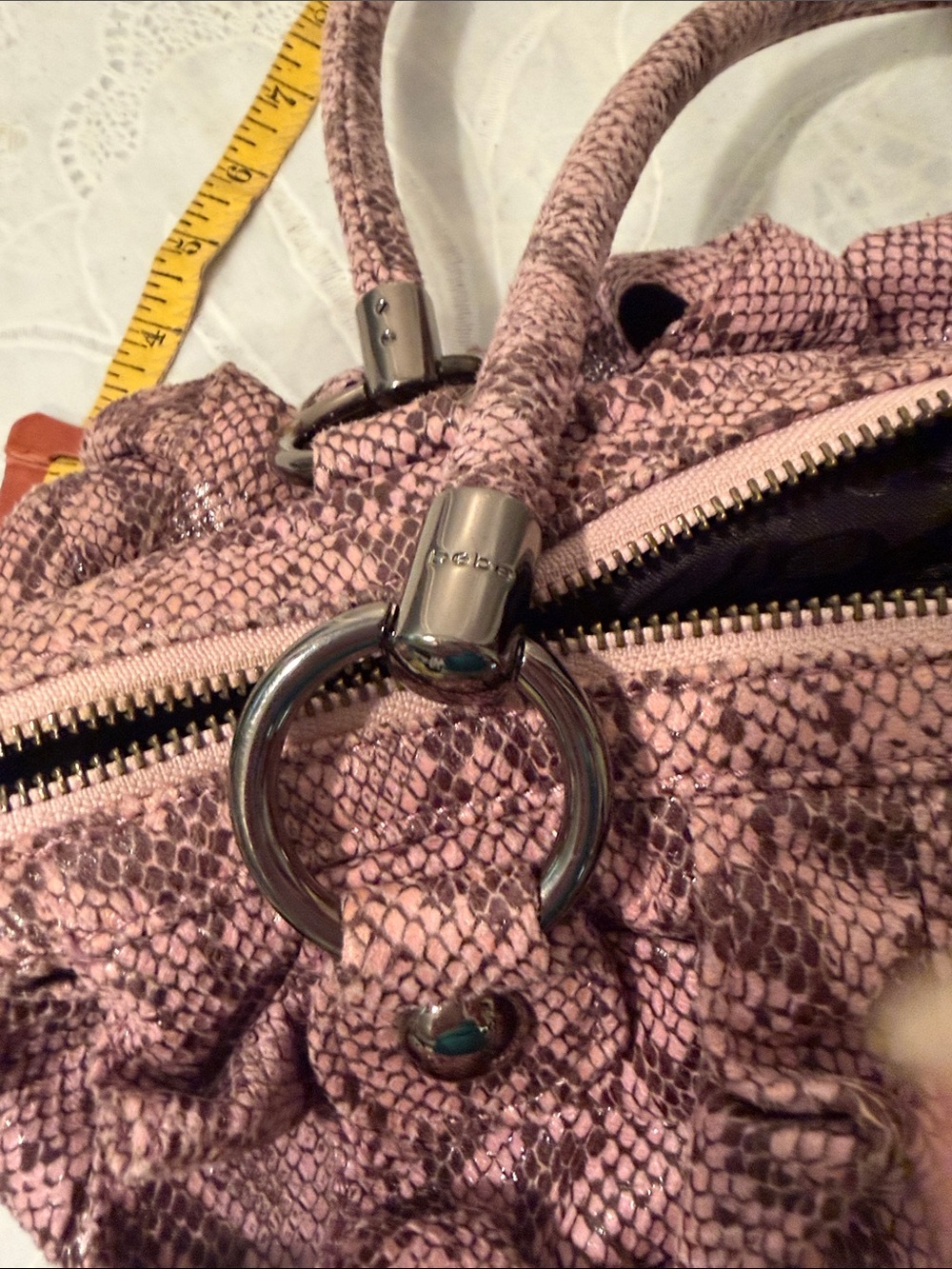 Y2K-era bebe Ruffle Snakeskin Satchel Handbag - Picture 11 of 11